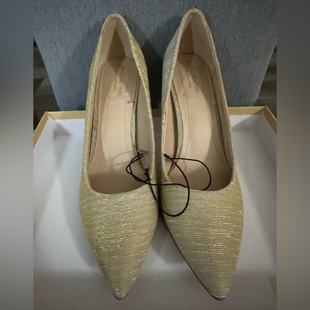 Andrew Marc Metallic Iridescent Pointed Toe Pumps